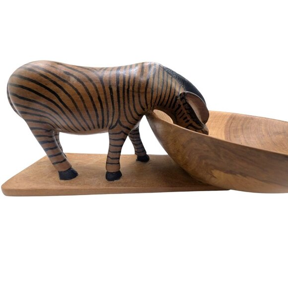 Hand-Carved Wooden Zebra Design Bowl  Decorative & Functional Piece  Ideal For T - Picture 3 of 12